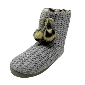 BearPaw Josephine Knitted Slipper Bootie Grey/Tortoise size S-XL
